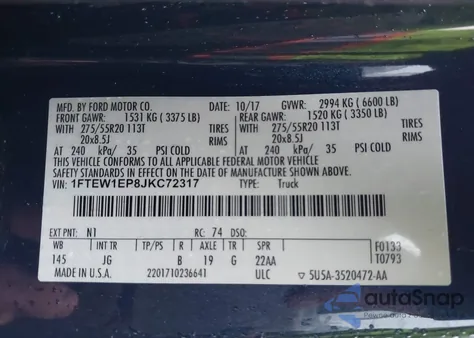 2018 Ford F-150 Xl from USA, damaged, VIN 1FTEW1EP8JKC72317